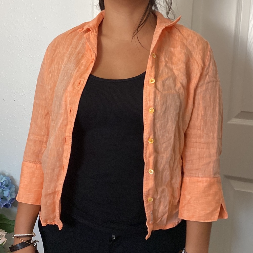sherbet orange linen overshirt button down made in france